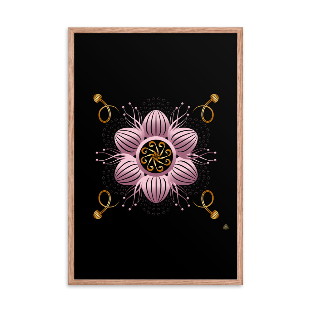 Framed Poster Kuklos No 4404 abstract Mandala Black - Gold - Pink Free Shipping