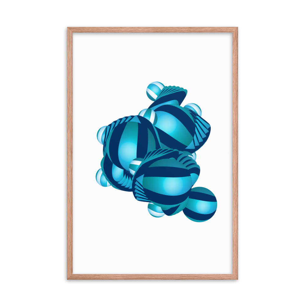 Framed Poster Circulosity No 3162 Abstract Mandala Aqua - Navy Free Shipping