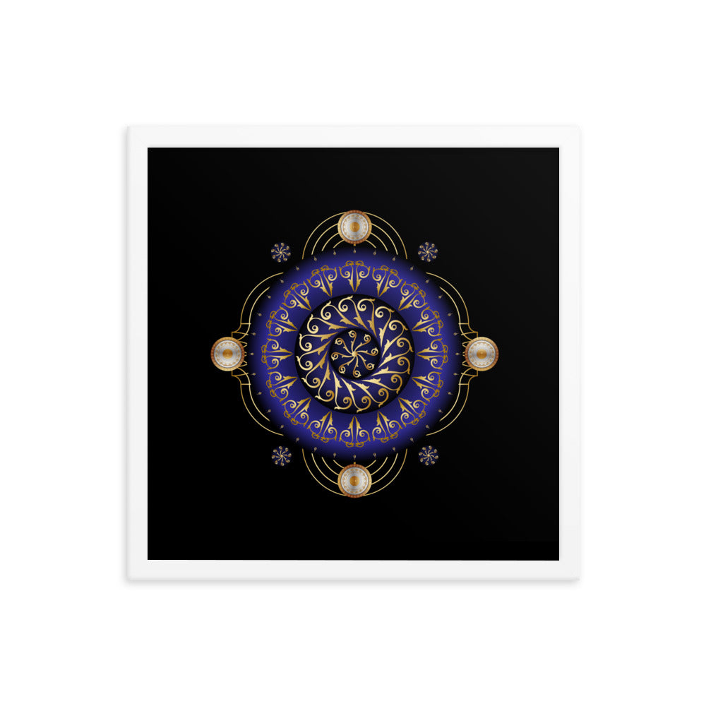 Framed Poster Kuklos No 4048 Dark Navy - Silver - Gold Mandala Free Shipping