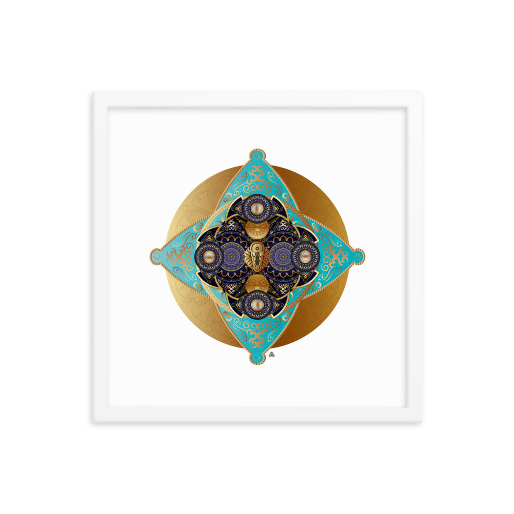 Framed Poster Kuklos No 4062 Mandala Aqua - Navy - Gold Free Shipping