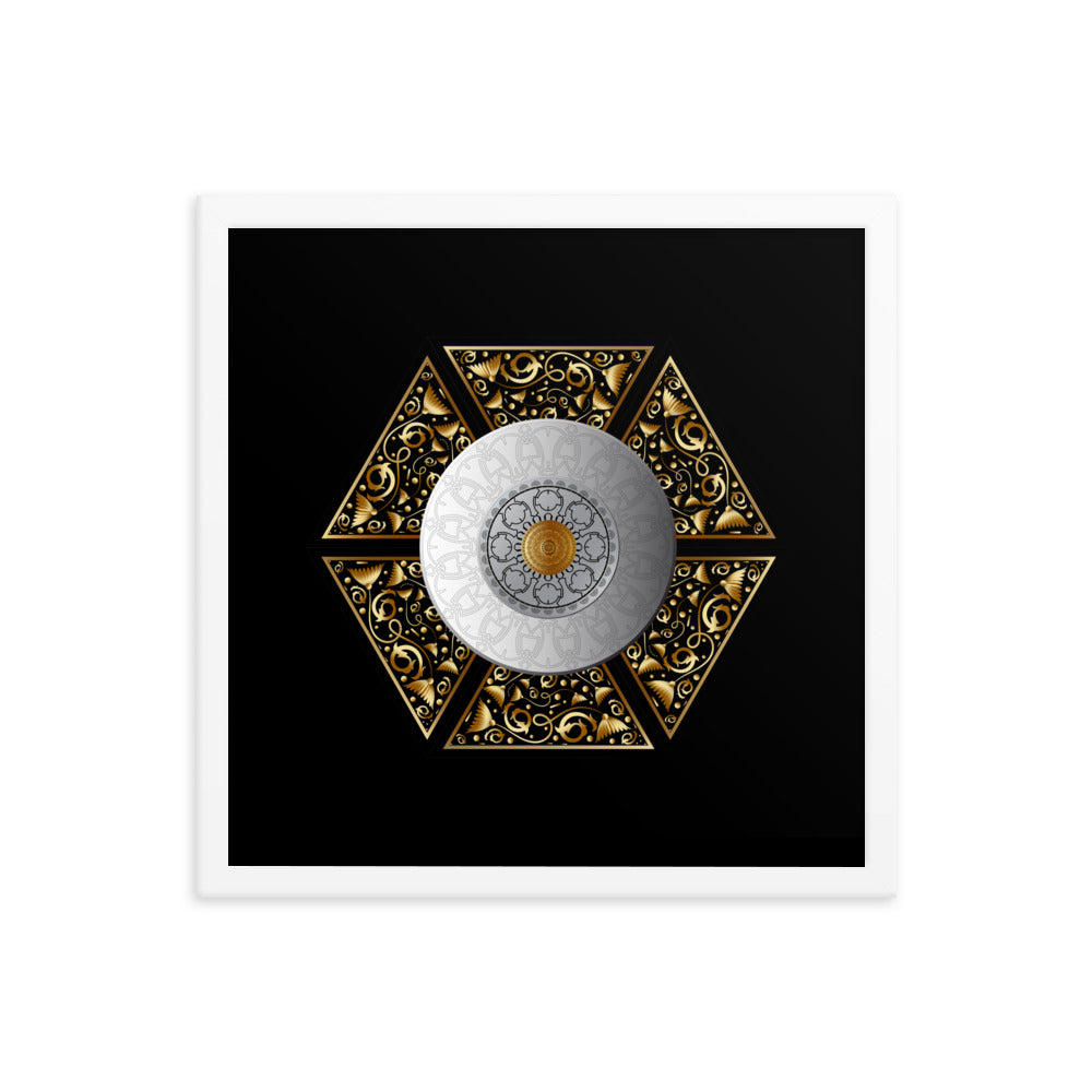 Framed Poster Circumplexical No 3855 Six-Sided Mandala Silver - Gold Free Shipping