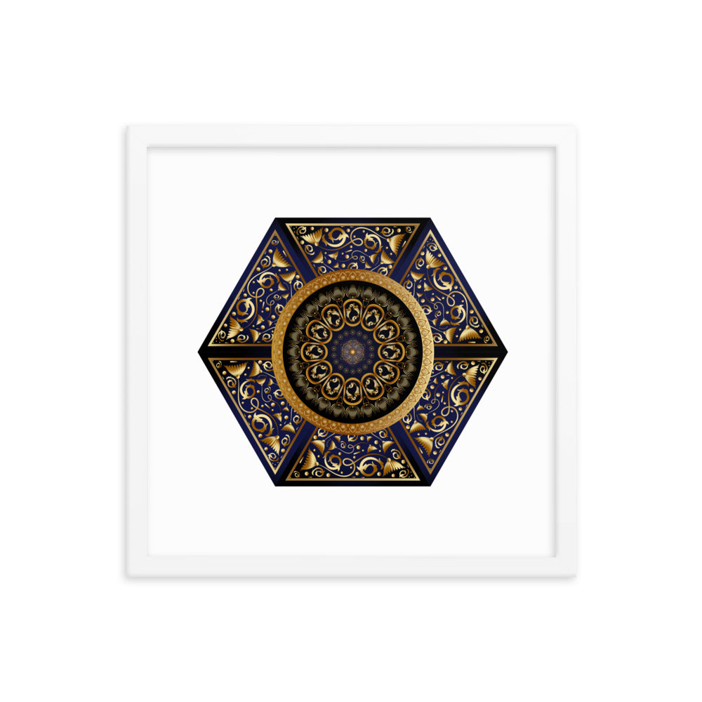 Framed Poster Circumplexical No 3865 Six-Sided Mandala Black - Gold Free Shipping