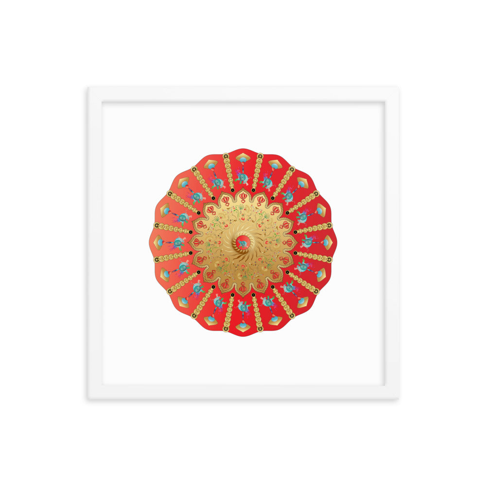 Framed Poster Circumplexical No 3898 Ganesh Elephant Mandala Red - Gold Free Shipping