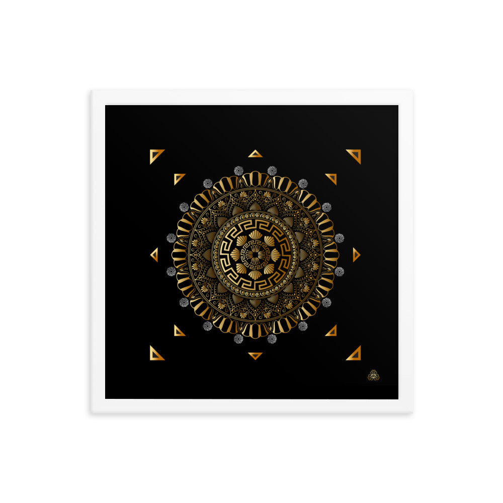 Framed Poster Kuklos No 4371 Intricate Mandala Black - Gold Free Shipping