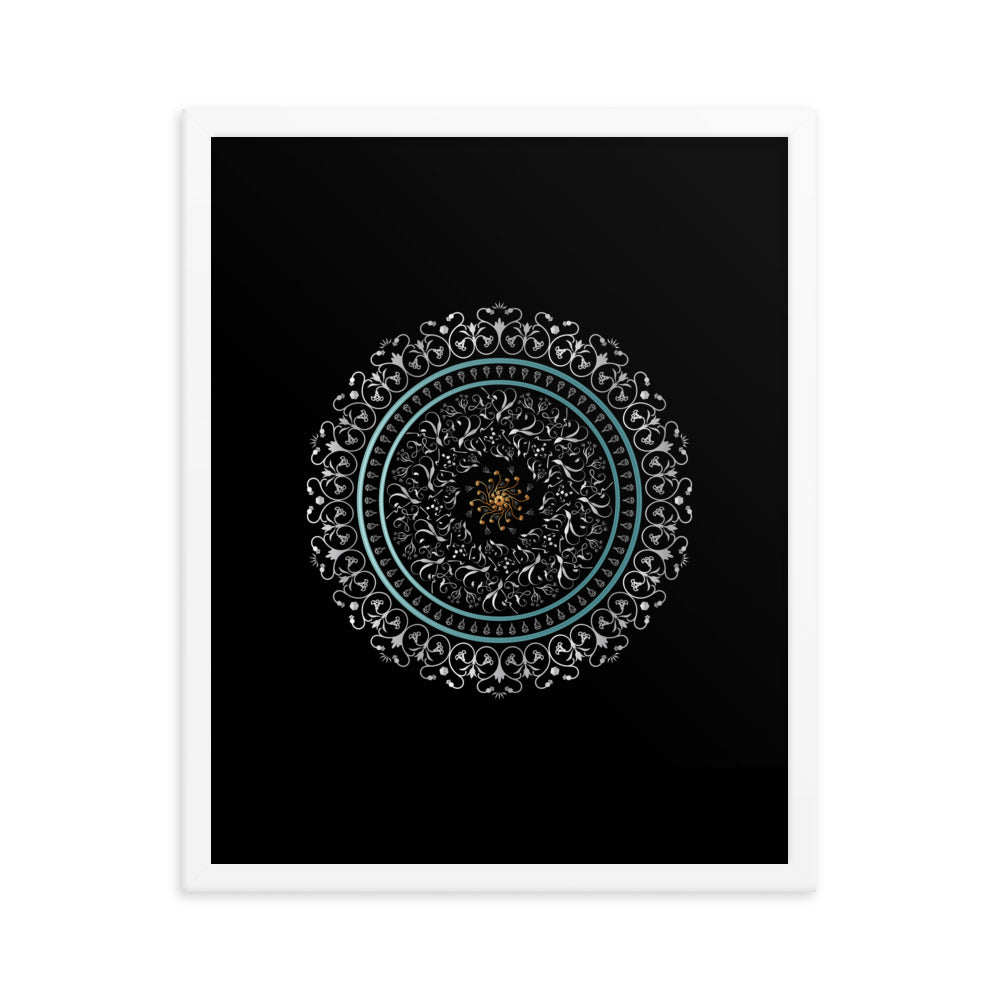 Framed poster Kuklos No 4496 Mandala Silver - Aqua - Gold Free Shipping