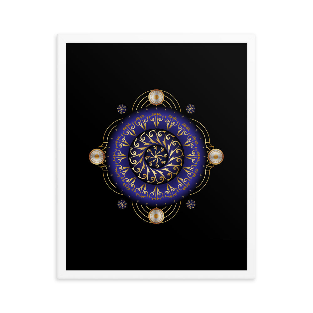 Framed Poster Kuklos No 4048 Dark Navy - Silver - Gold Mandala Free Shipping