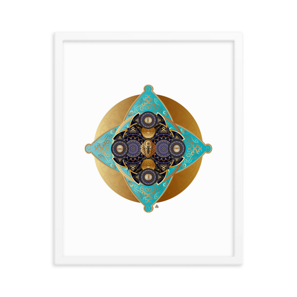 Framed Poster Kuklos No 4062 Mandala Aqua - Navy - Gold Free Shipping