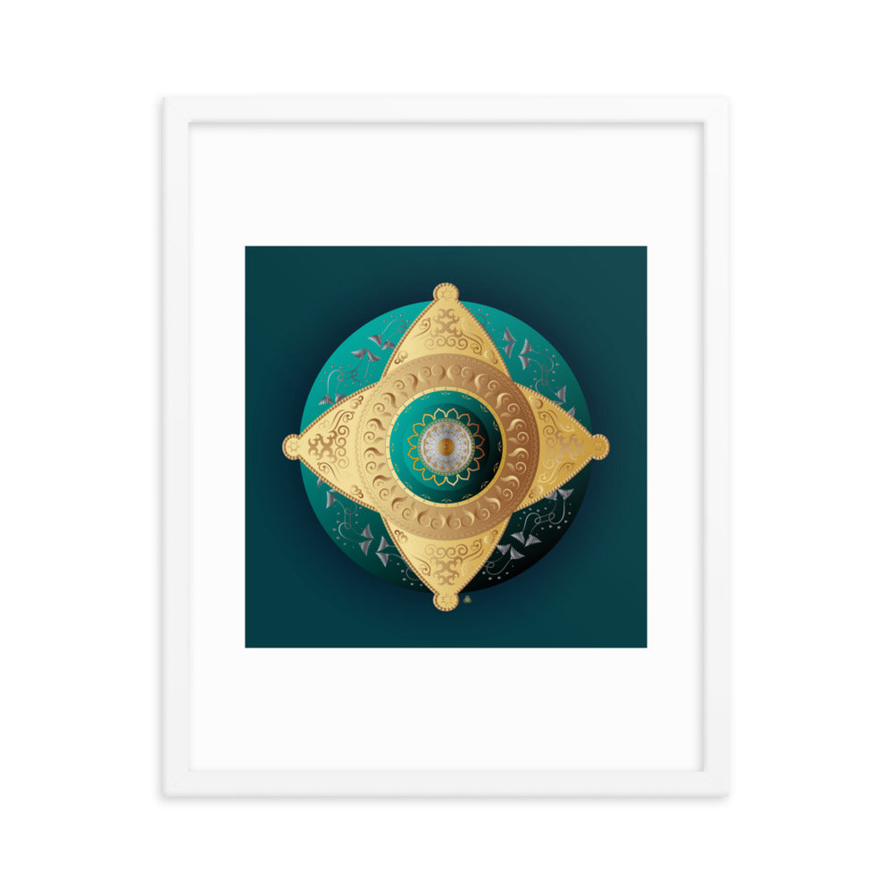 Framed Poster Kuklos No 4063 Mandala Viridian Green - Gold Free Shipping