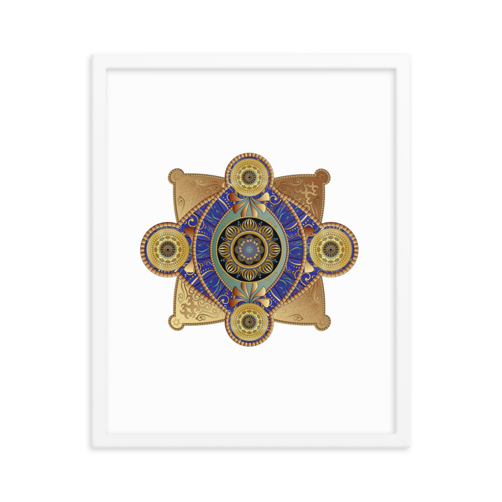 Framed Poster Circumplexical No 3701 Intricate Mandala Aqua - Gold Free Shipping