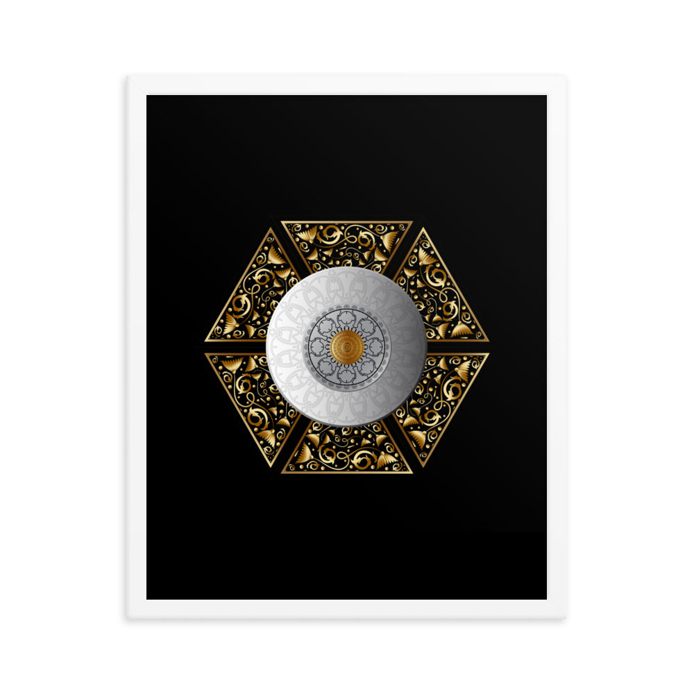 Framed Poster Circumplexical No 3855 Six-Sided Mandala Silver - Gold Free Shipping