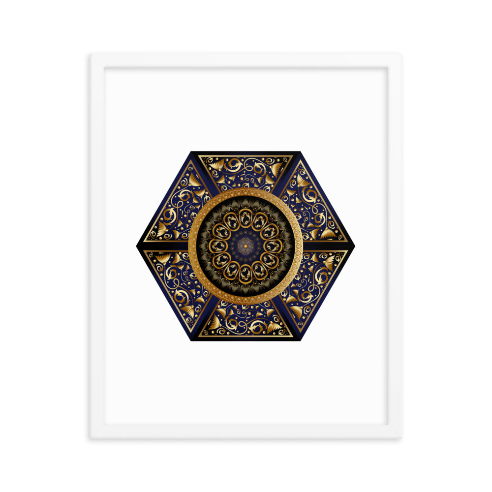 Framed Poster Circumplexical No 3865 Six-Sided Mandala Black - Gold Free Shipping