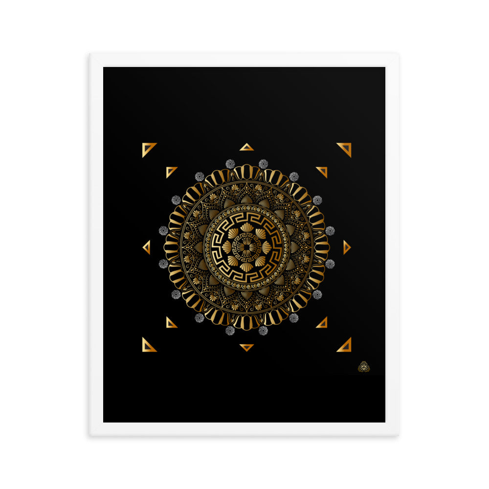 Framed Poster Kuklos No 4371 Intricate Mandala Black - Gold Free Shipping