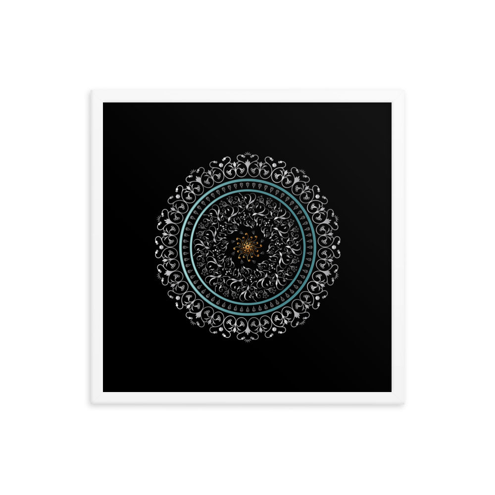 Framed poster Kuklos No 4496 Mandala Silver - Aqua - Gold Free Shipping