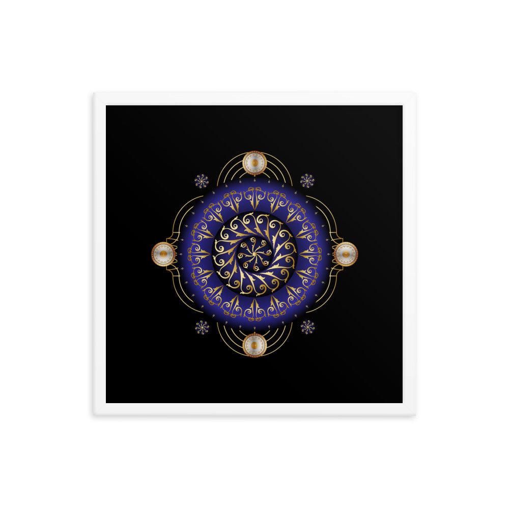 Framed Poster Kuklos No 4048 Dark Navy - Silver - Gold Mandala Free Shipping