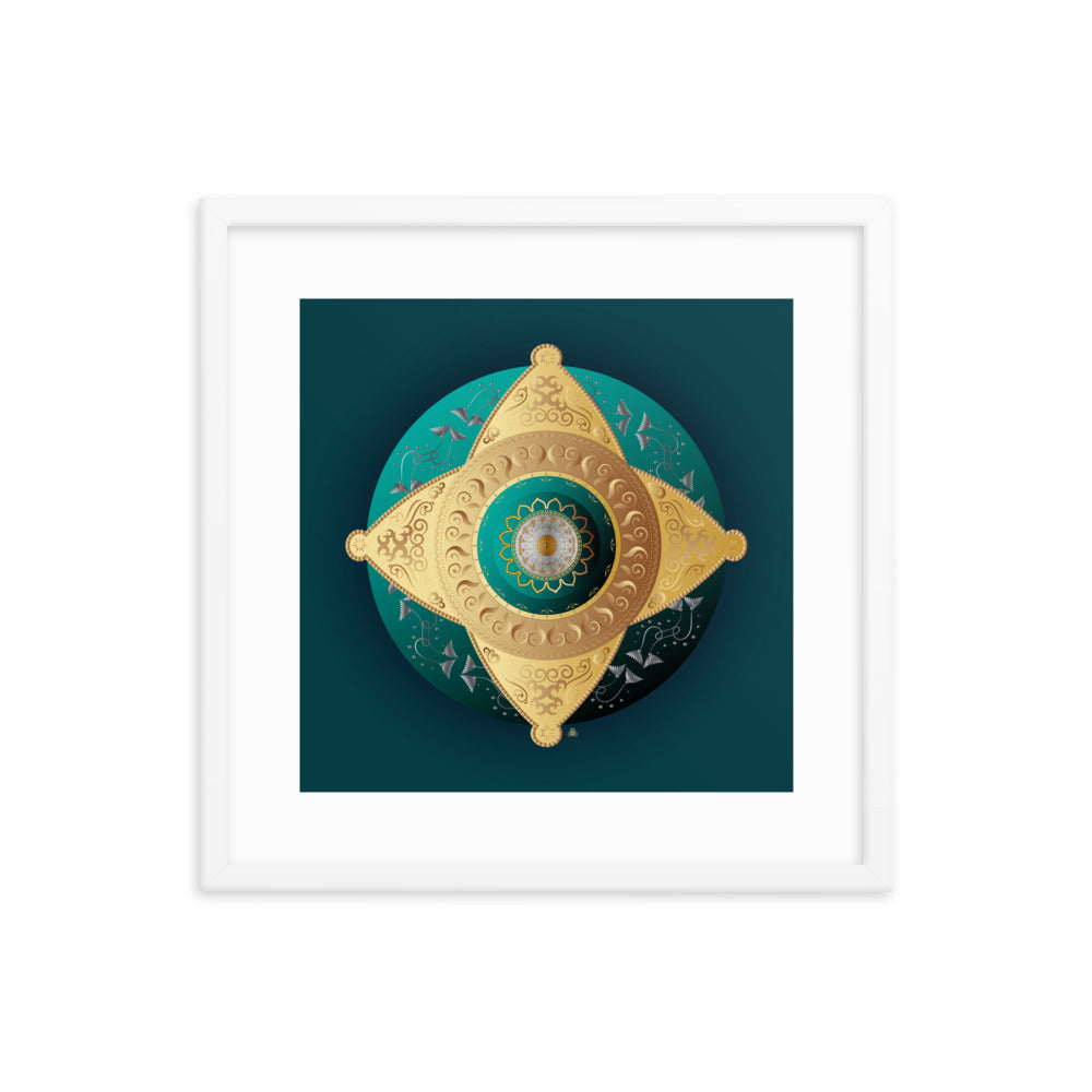 Framed Poster Kuklos No 4063 Mandala Viridian Green - Gold Free Shipping