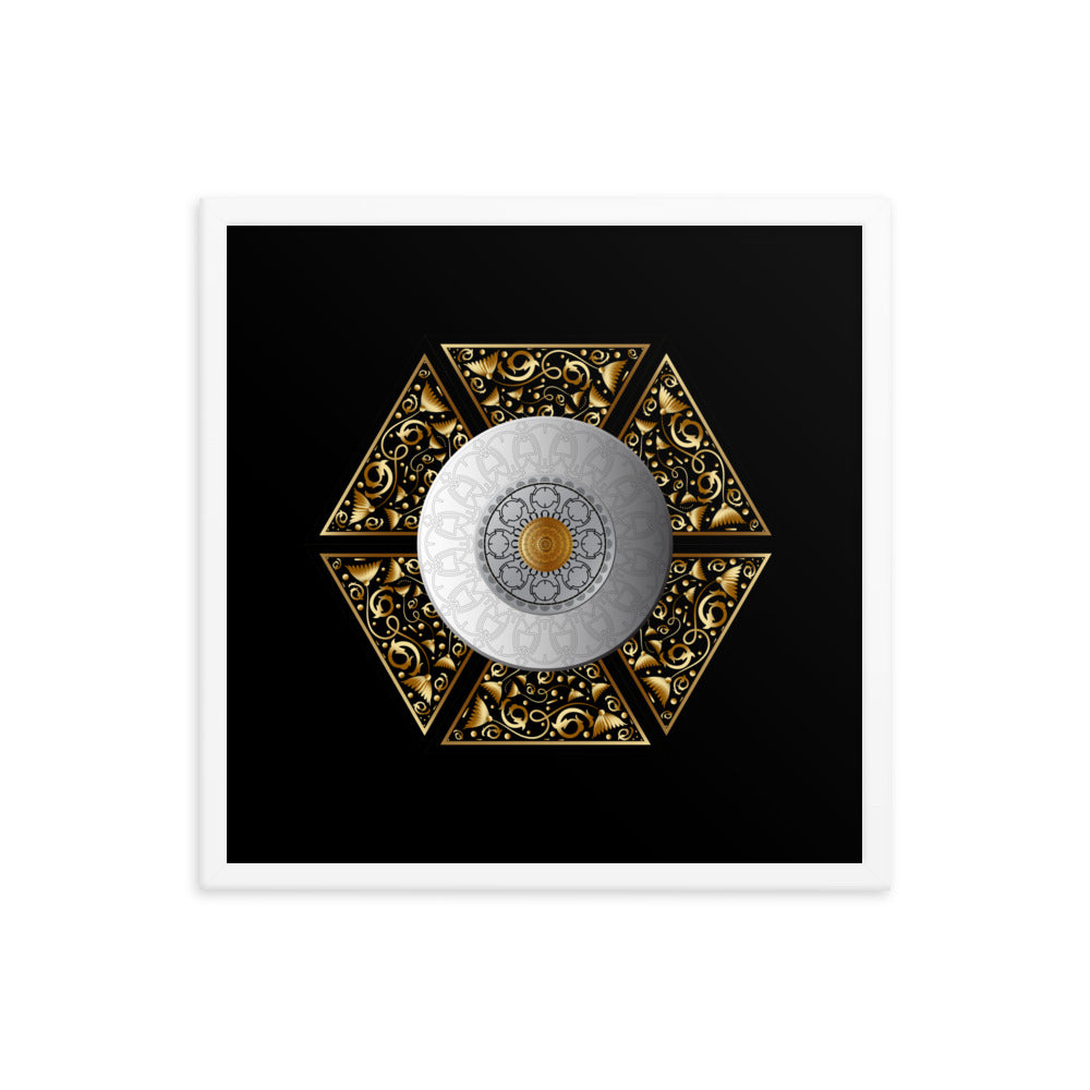 Framed Poster Circumplexical No 3855 Six-Sided Mandala Silver - Gold Free Shipping