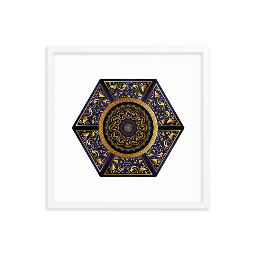 Framed Poster Circumplexical No 3865 Six-Sided Mandala Black - Gold Free Shipping