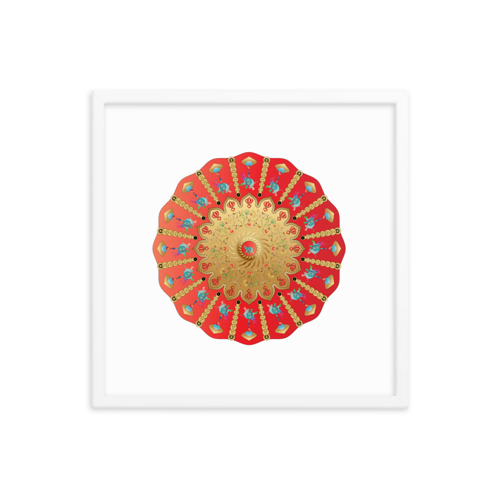 Framed Poster Circumplexical No 3898 Ganesh Elephant Mandala Red - Gold Free Shipping