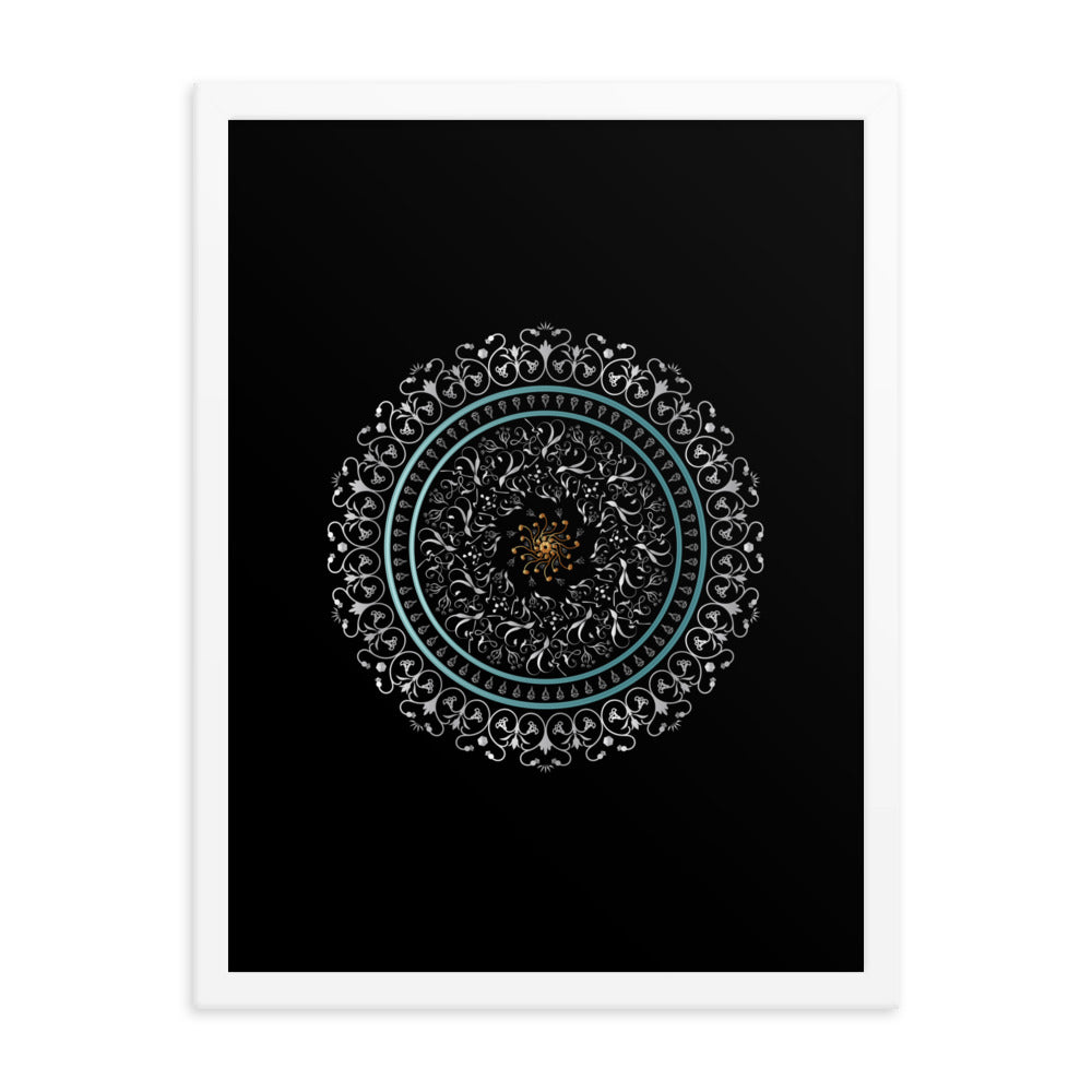 Framed poster Kuklos No 4496 Mandala Silver - Aqua - Gold Free Shipping