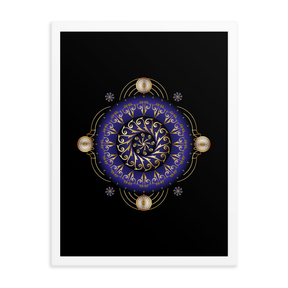 Framed Poster Kuklos No 4048 Dark Navy - Silver - Gold Mandala Free Shipping