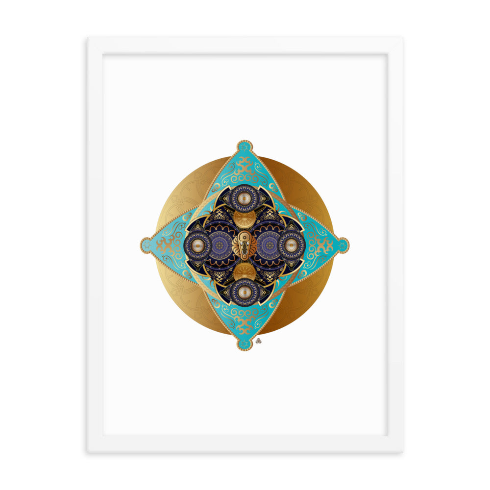 Framed Poster Kuklos No 4062 Mandala Aqua - Navy - Gold Free Shipping