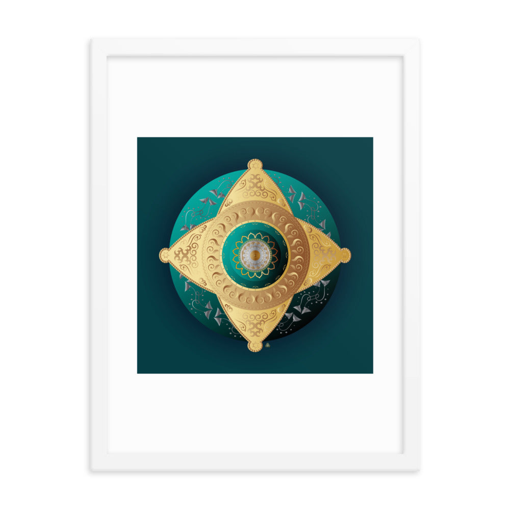 Framed Poster Kuklos No 4063 Mandala Viridian Green - Gold Free Shipping