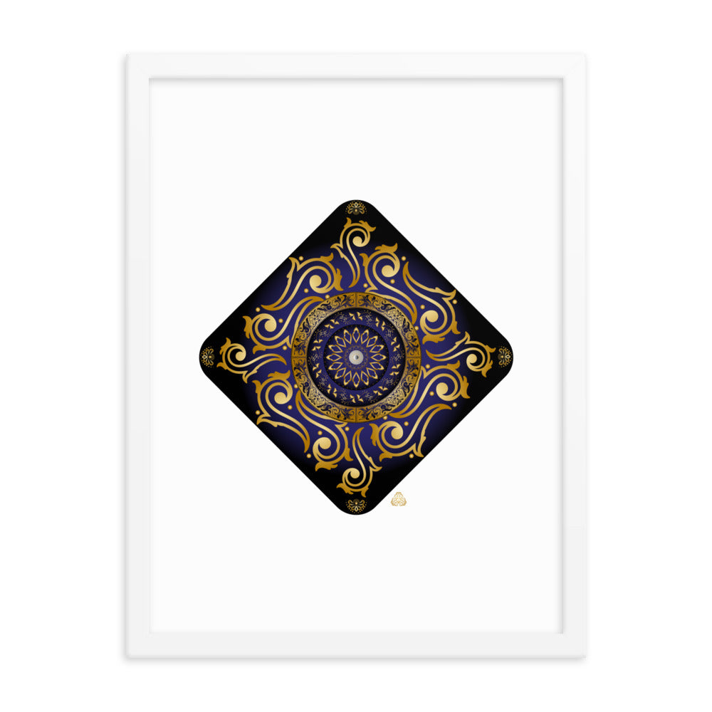 Framed Poster Kuklos No 4089 Mandala Dark Navy Blue- Gold Free Shipping