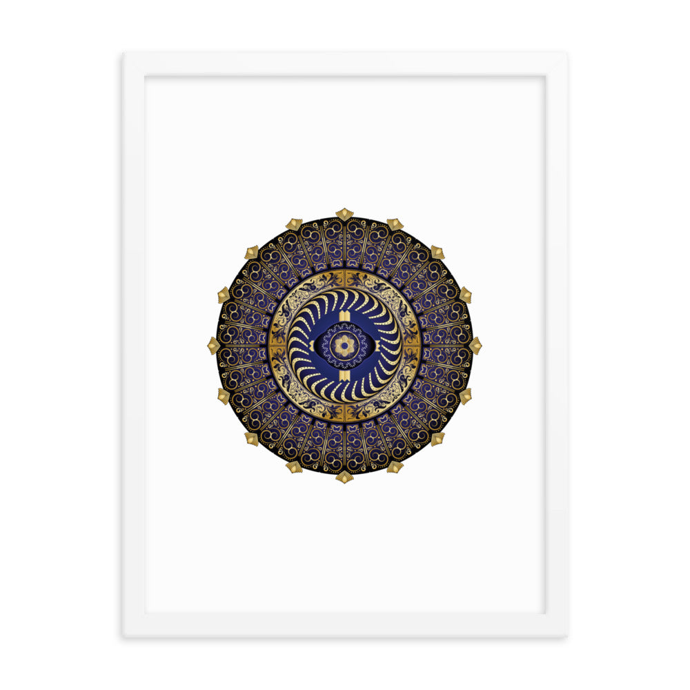 Framed Poster Circulosity No 2987 Mandala Navy - Gold Free Shipping