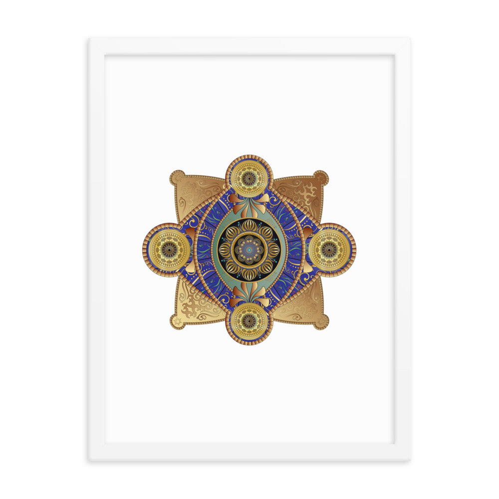 Framed Poster Circumplexical No 3701 Intricate Mandala Aqua - Gold Free Shipping