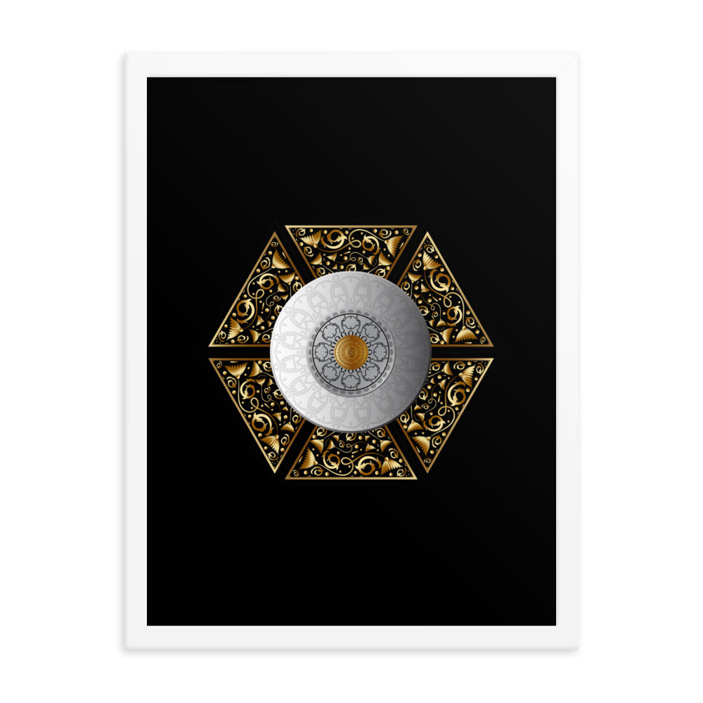 Framed Poster Circumplexical No 3855 Six-Sided Mandala Silver - Gold Free Shipping