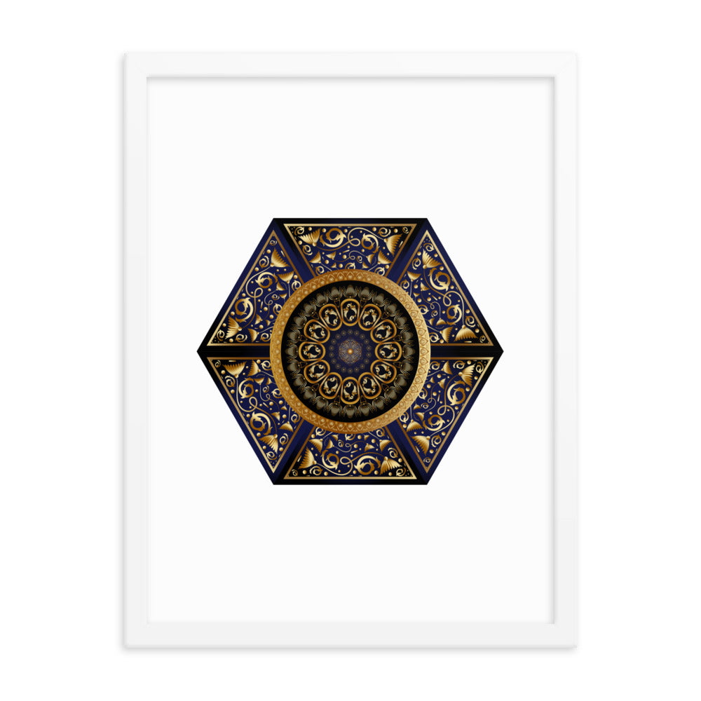 Framed Poster Circumplexical No 3865 Six-Sided Mandala Black - Gold Free Shipping