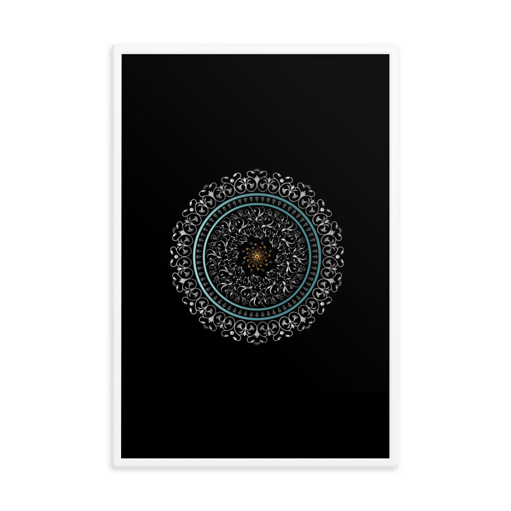 Framed poster Kuklos No 4496 Mandala Silver - Aqua - Gold Free Shipping