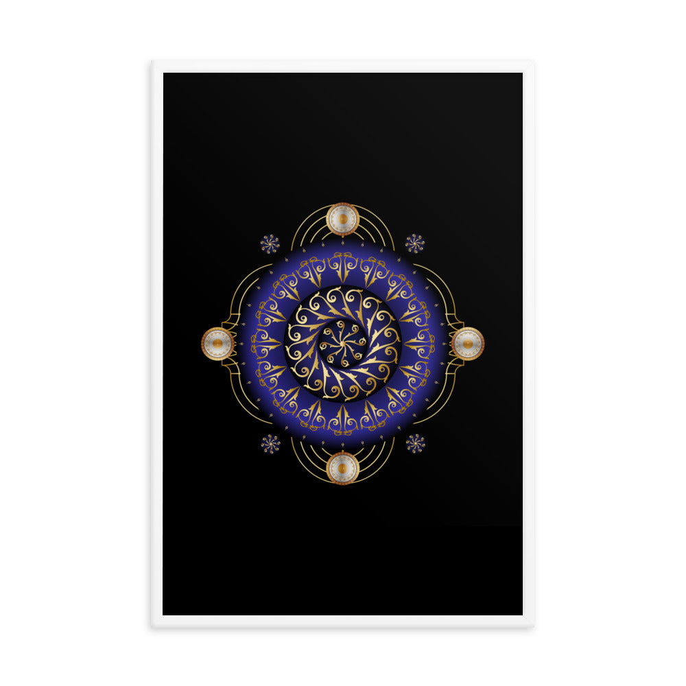 Framed Poster Kuklos No 4048 Dark Navy - Silver - Gold Mandala Free Shipping