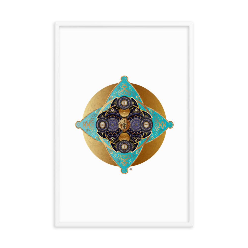 Framed Poster Kuklos No 4062 Mandala Aqua - Navy - Gold Free Shipping