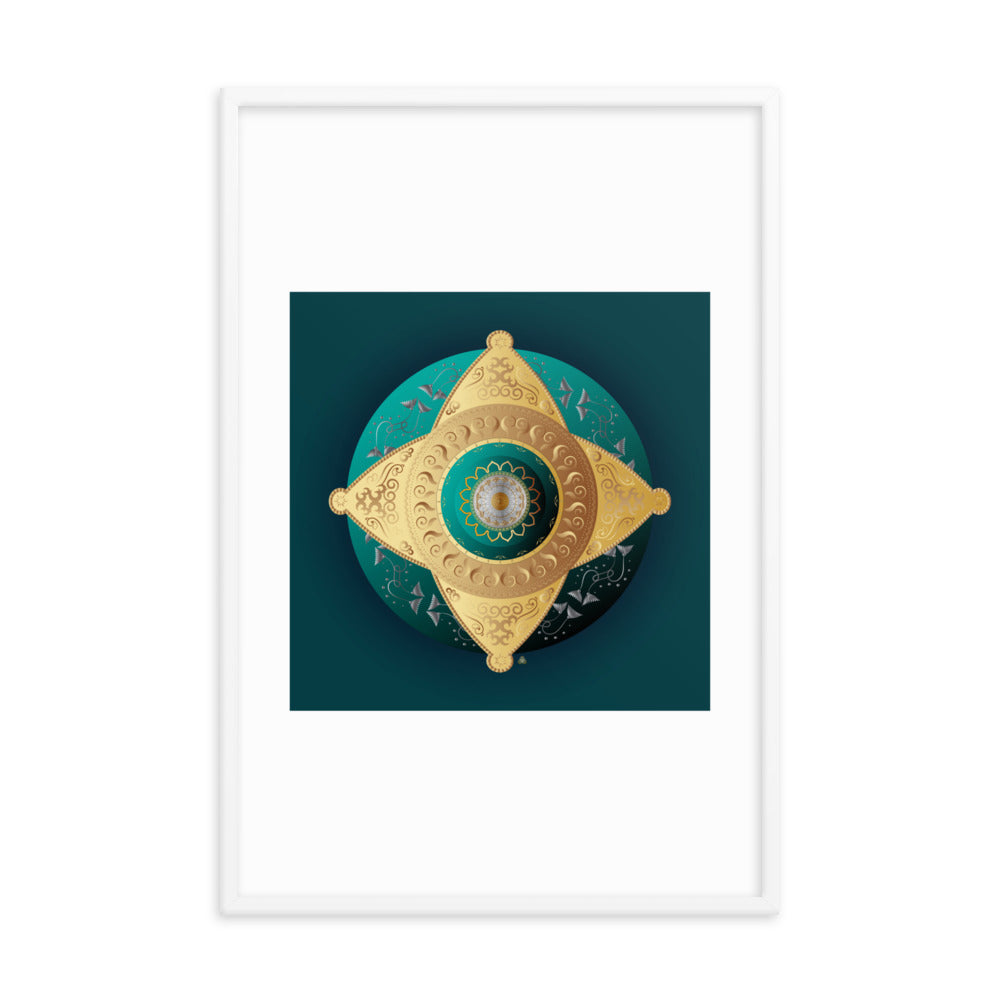 Framed Poster Kuklos No 4063 Mandala Viridian Green - Gold Free Shipping