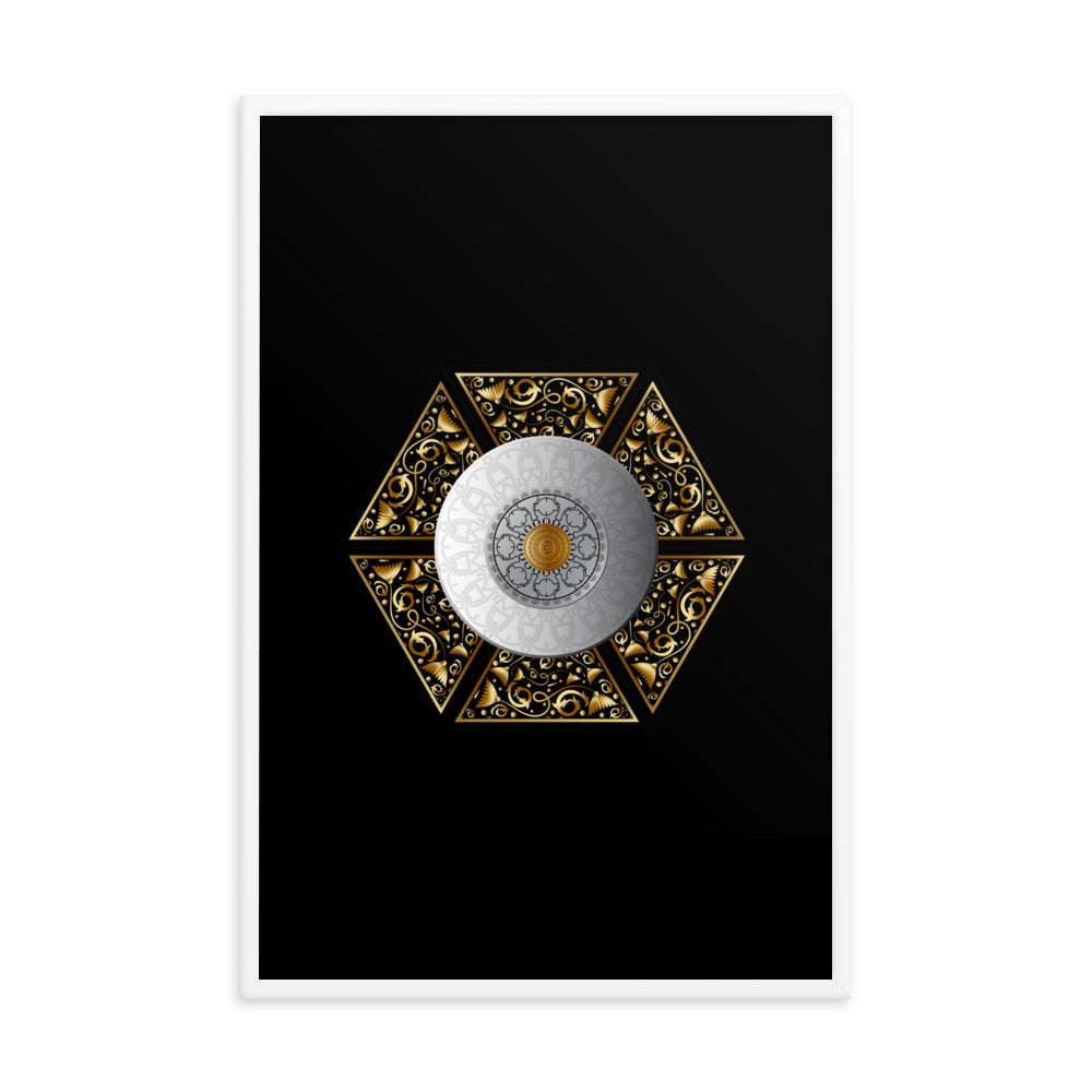 Framed Poster Circumplexical No 3855 Six-Sided Mandala Silver - Gold Free Shipping