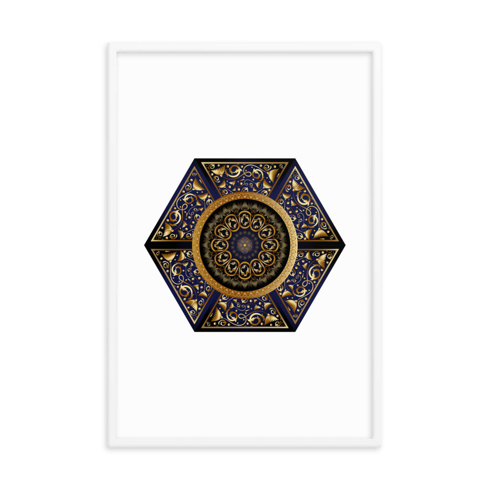 Framed Poster Circumplexical No 3865 Six-Sided Mandala Black - Gold Free Shipping