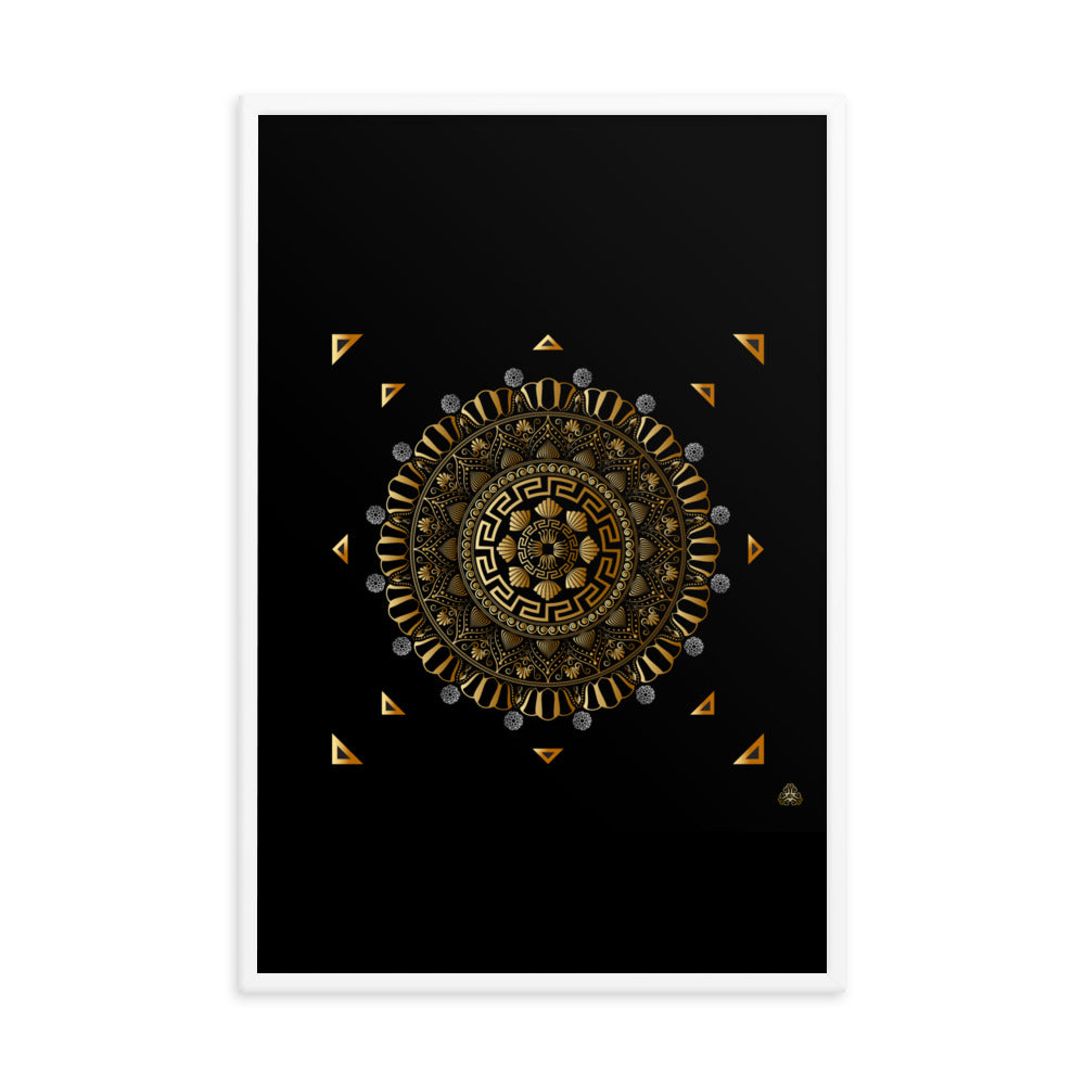 Framed Poster Kuklos No 4371 Intricate Mandala Black - Gold Free Shipping