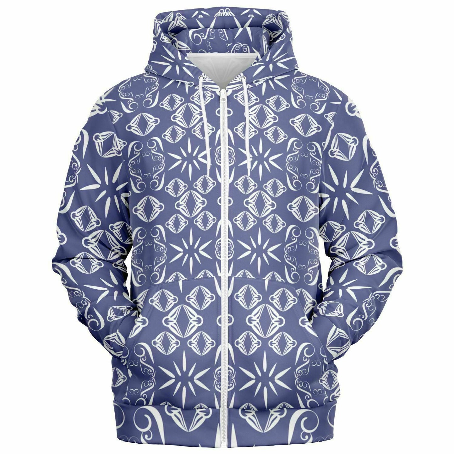 Fashion Zip-Up Hoodie - AOP  Kukloso Abstractical No 43 Periwinkle on White - Free Shipping