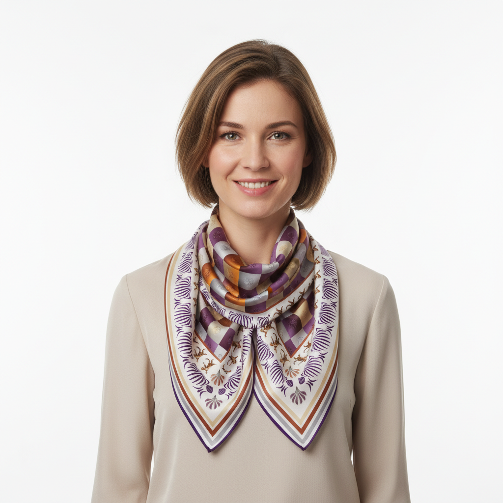 100% Silk Charmeuse Square Scarf Checkerboard Cats