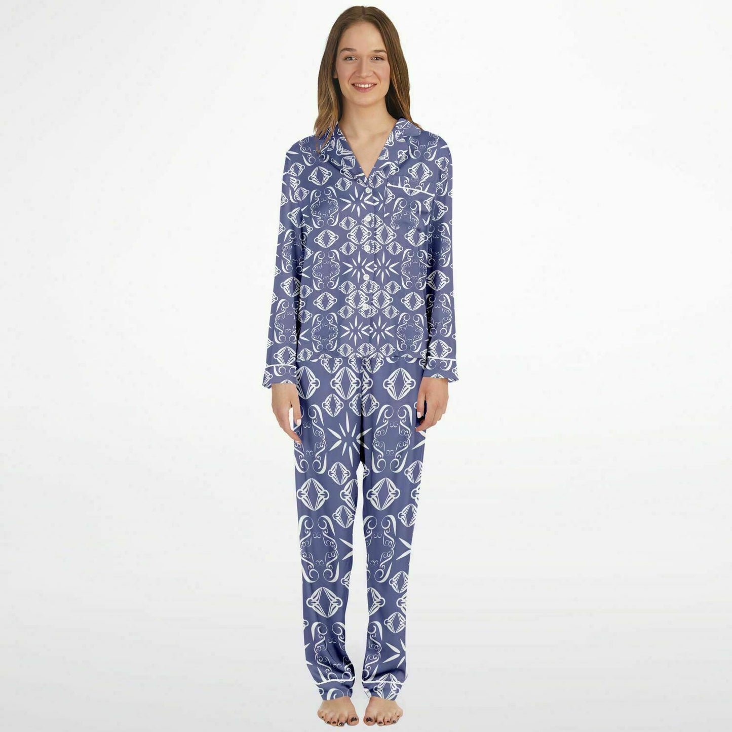 Women's Satin Pajamas - AOP Kukloso Abstractical No 43 Periwinkle - Free Shipping