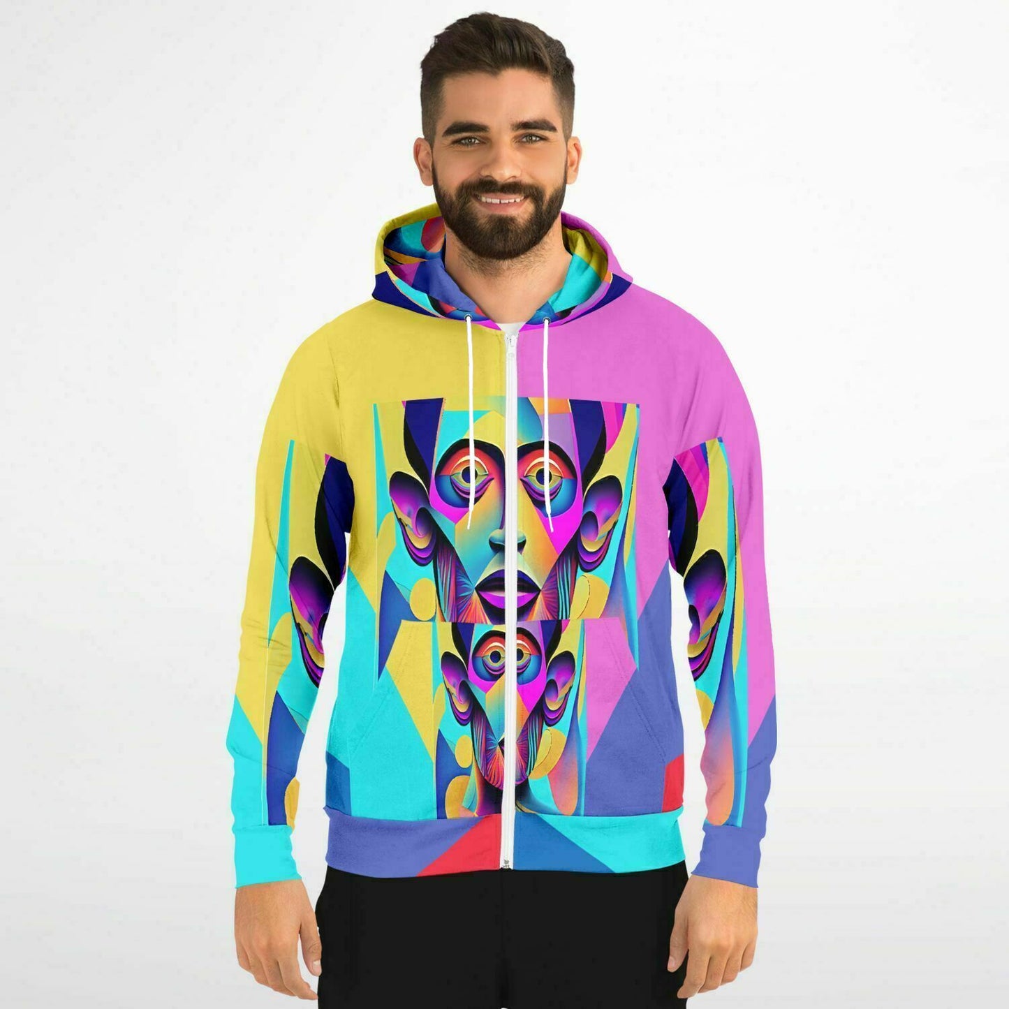 Fashion Zip-Up Hoodie - AOP Kukloso Cubist Faces No 1 - Free Shipping