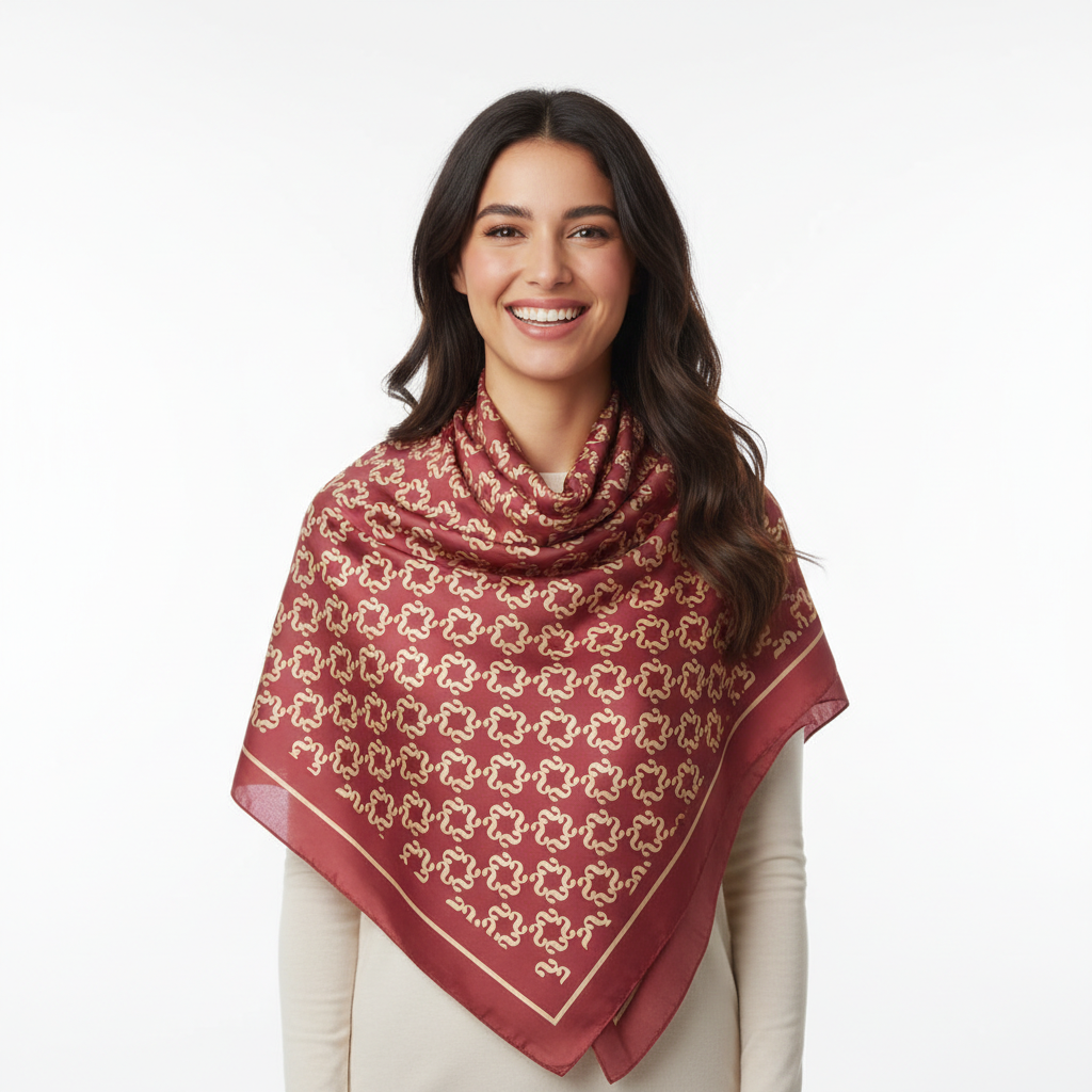 100% Silk Charmeuse Square Scarf Golden Elements No 1