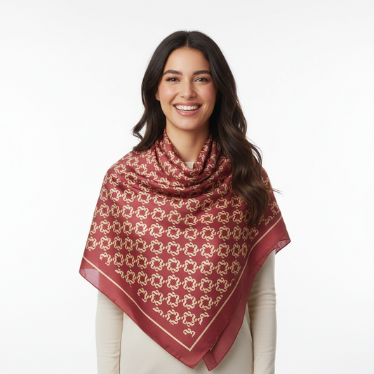 100% Silk Charmeuse Square Scarf Golden Elements No 1