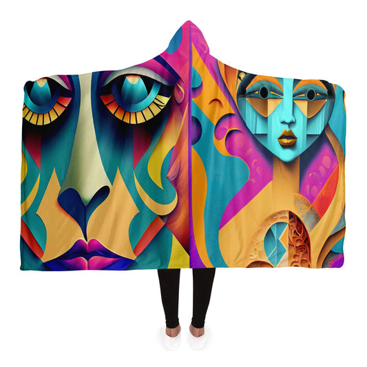 Hooded Blanket - AOP Kukloso Cubist Faces No 6 - Free Shipping