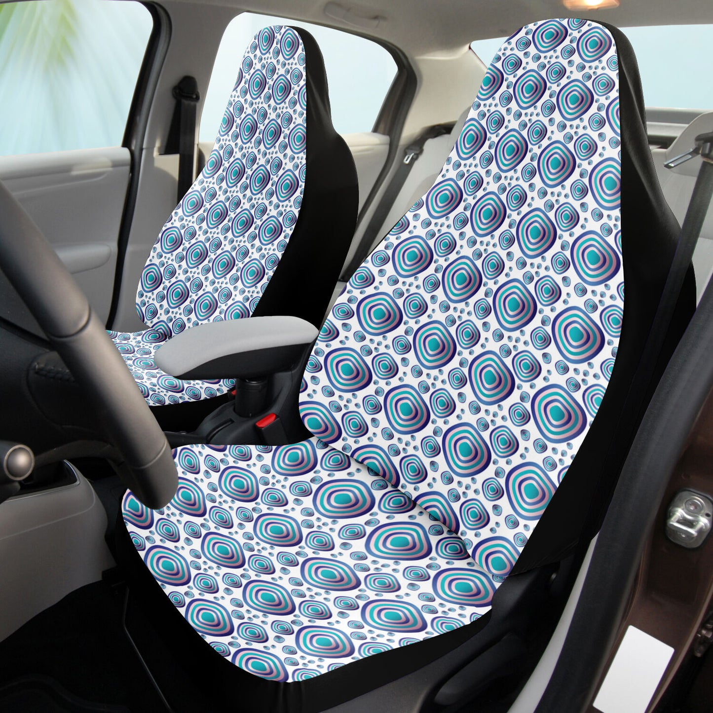 Car Seat Cover - AOP Kukloso Abstractical No 96 Circles Aqua, Navy colors - Free Shipping