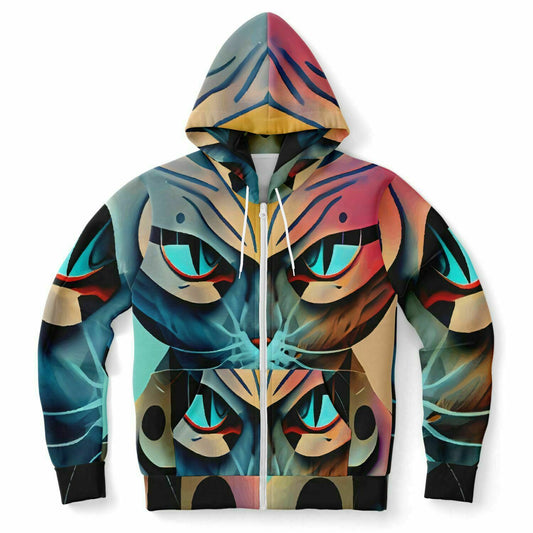 Fashion Zip-Up Hoodie - AOP Kukloso Mr. Cat Multicolored - Free Shipping