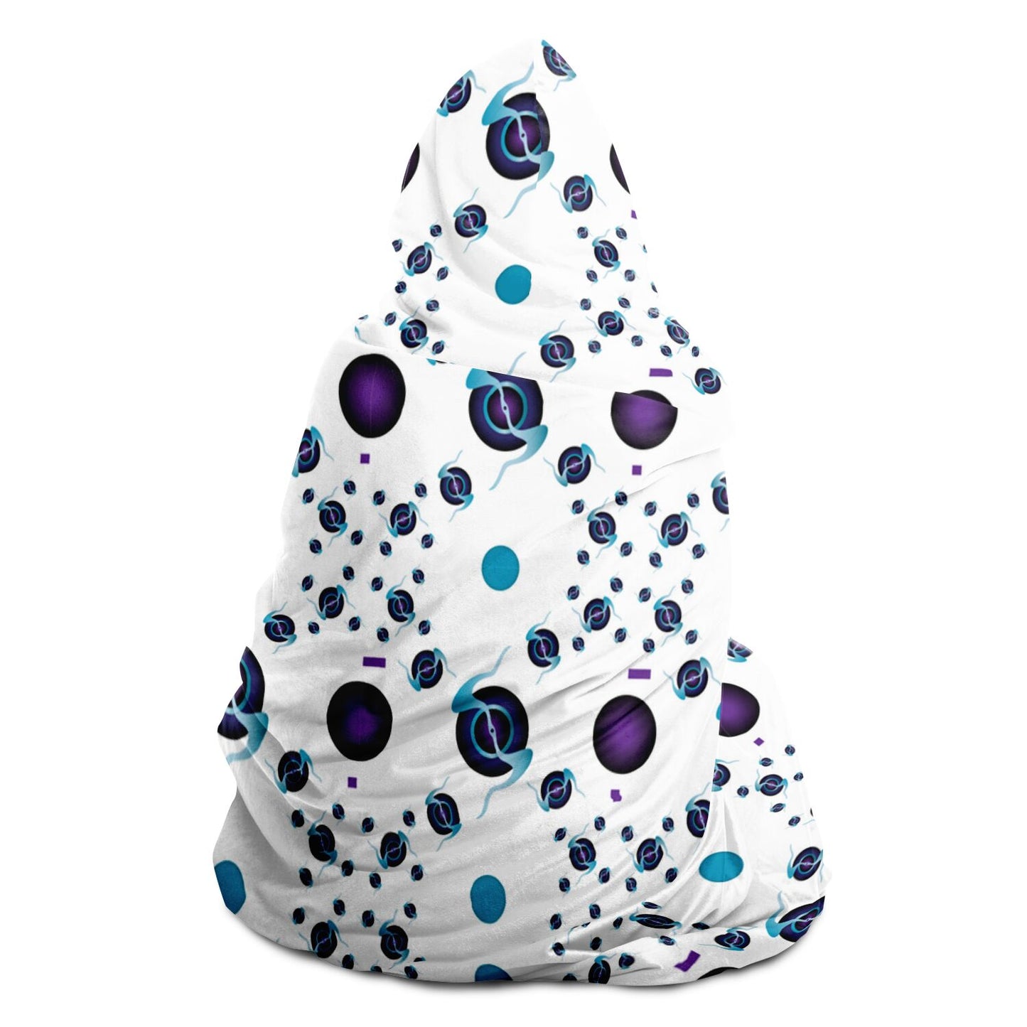 Hooded Blanket - AOP Kukloso Abstractical No 225 Dark Purpla, Aqua Shapes on White - Free Shipping