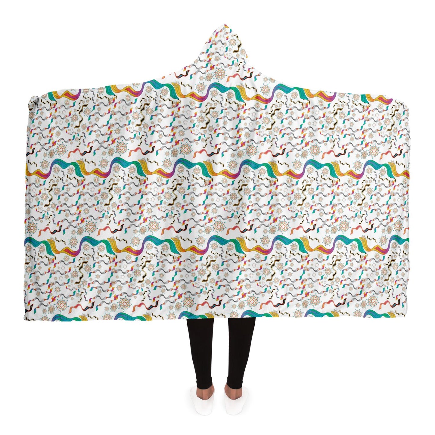 Hooded Blanket - AOP Kukloso Abstractical No 136 Multicolored Shapes on White - Free Shipping