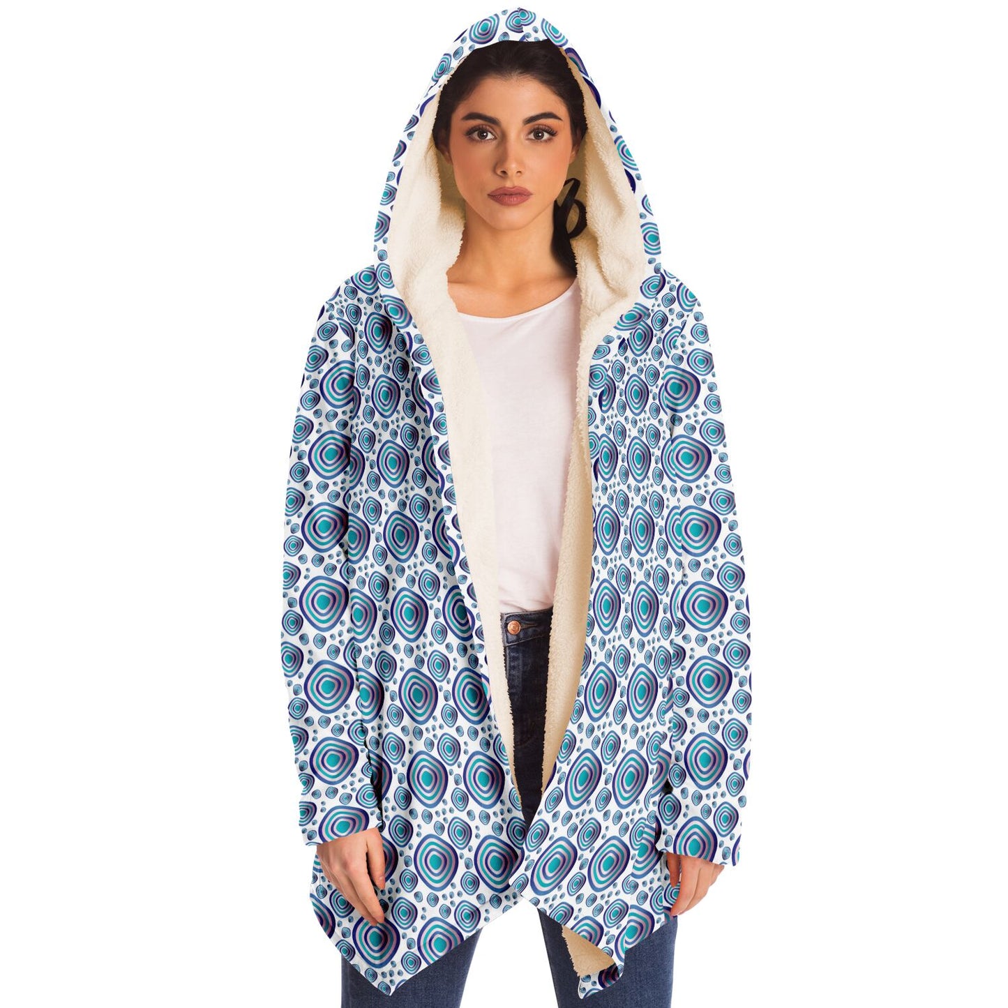 Microfleece Cloak - AOP Kukloso Abstractical No 96 Abstract Aqua, Blue, Pink on White - Free Shipping